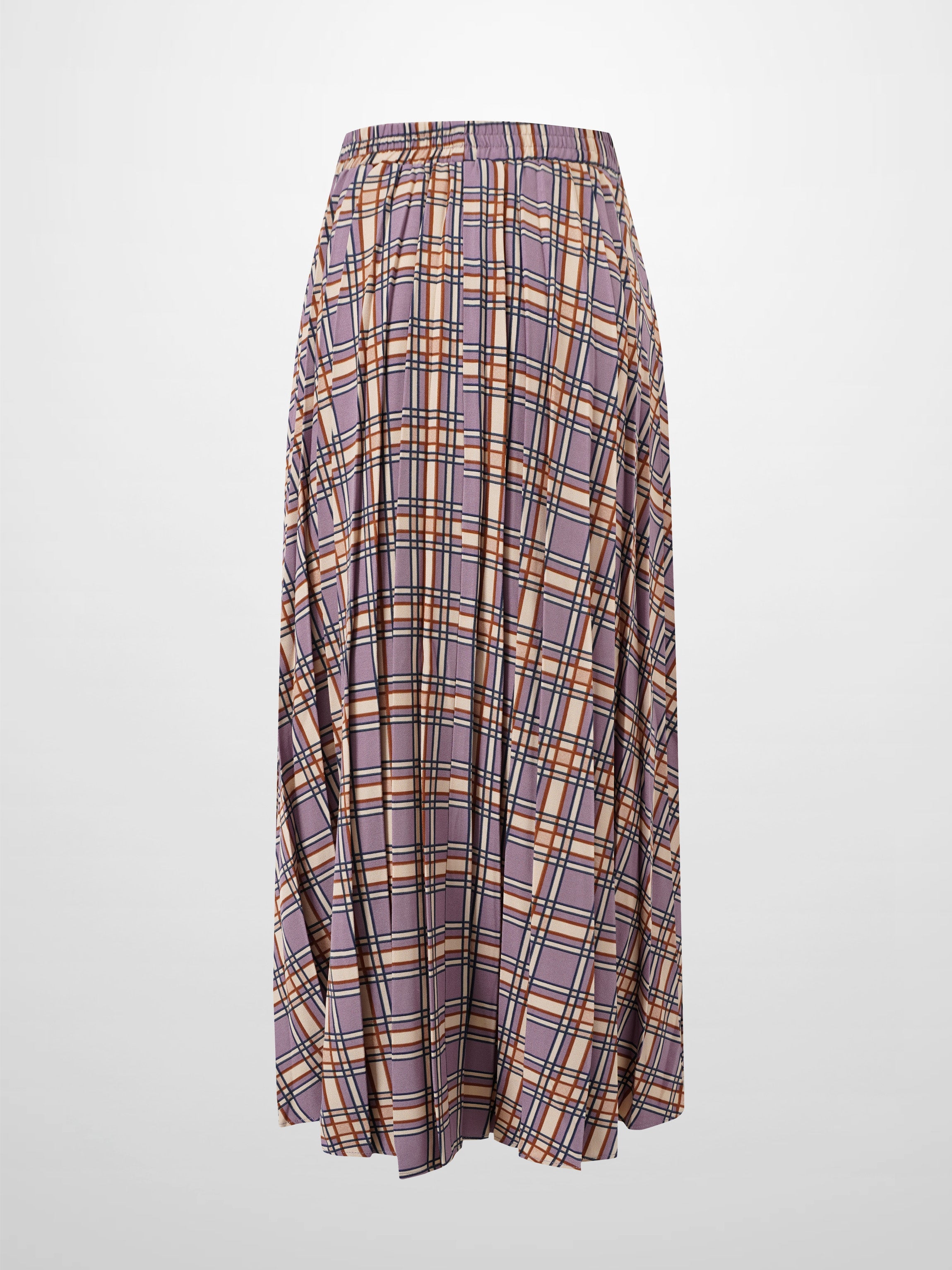 Covered Band Pleated Skirt-Lavender Plaid