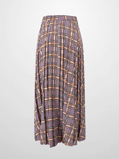 Covered Band Pleated Skirt-Lavender Plaid