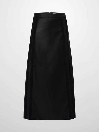 Side Stripe Faux Leather Skirt-Black