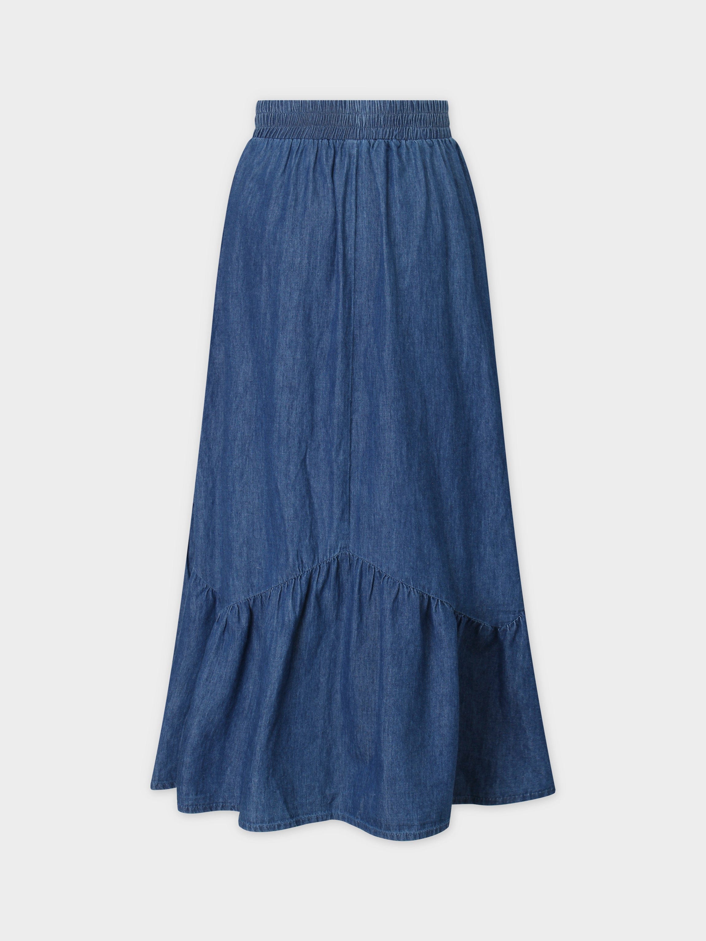 SCALLOPED MAXI SKIRT-DENIM