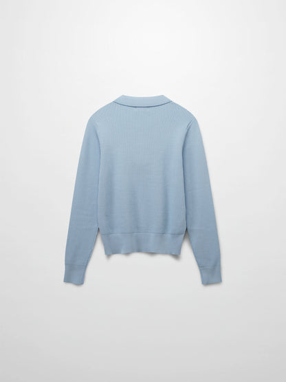 Waffle Collared Sweater-Light Blue