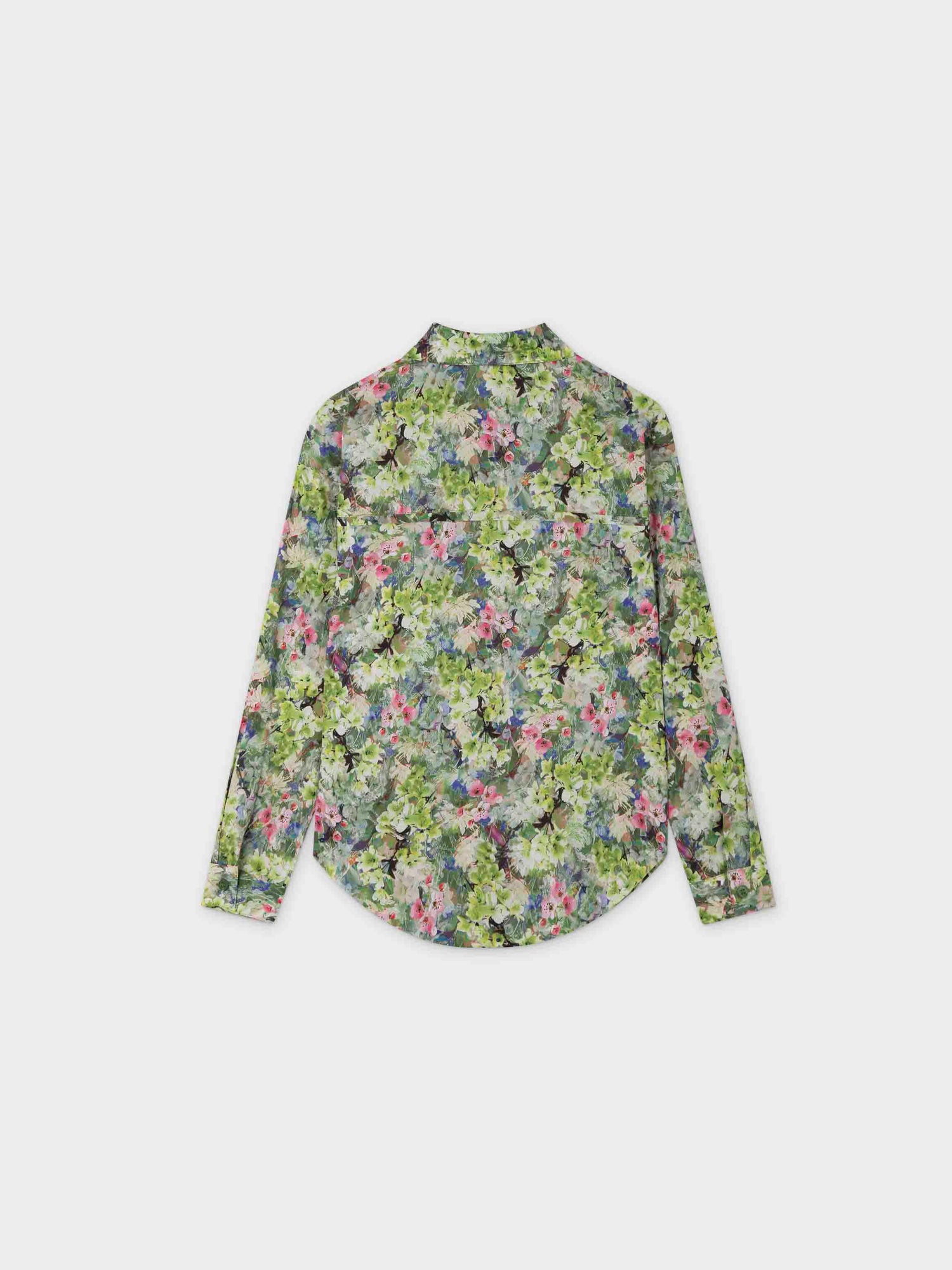 Rounded Hem Button Down Shirt-Green Garden