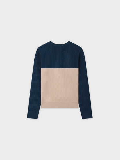 Waffle Wave Sweater-Teal/Ivory