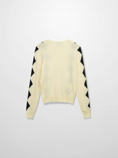 Printed Sweater-Cream with Black Diamond Design