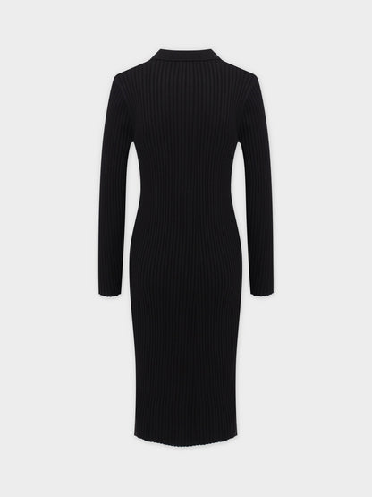 RIBBED CARDIGAN DRESS-42"BLACK