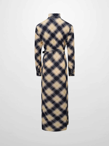 Basic Belted A-Line Dress-Black/White Plaid