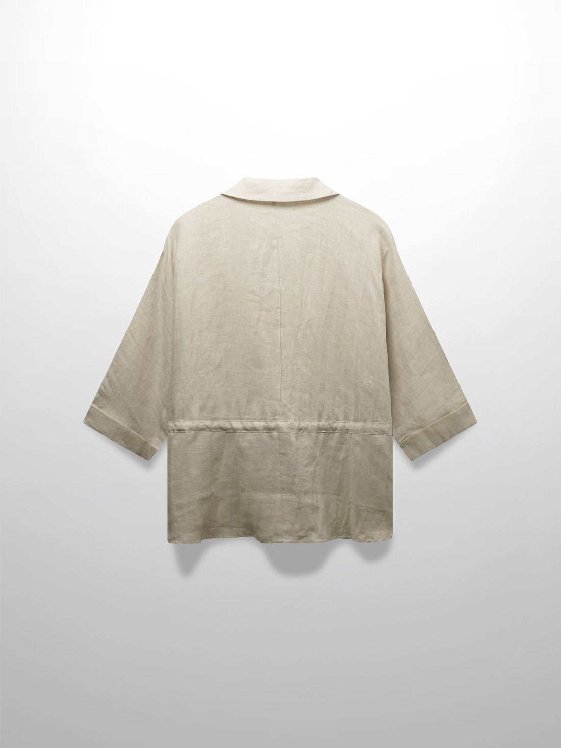 Drawstring Button Down Linen Top-Ecru
