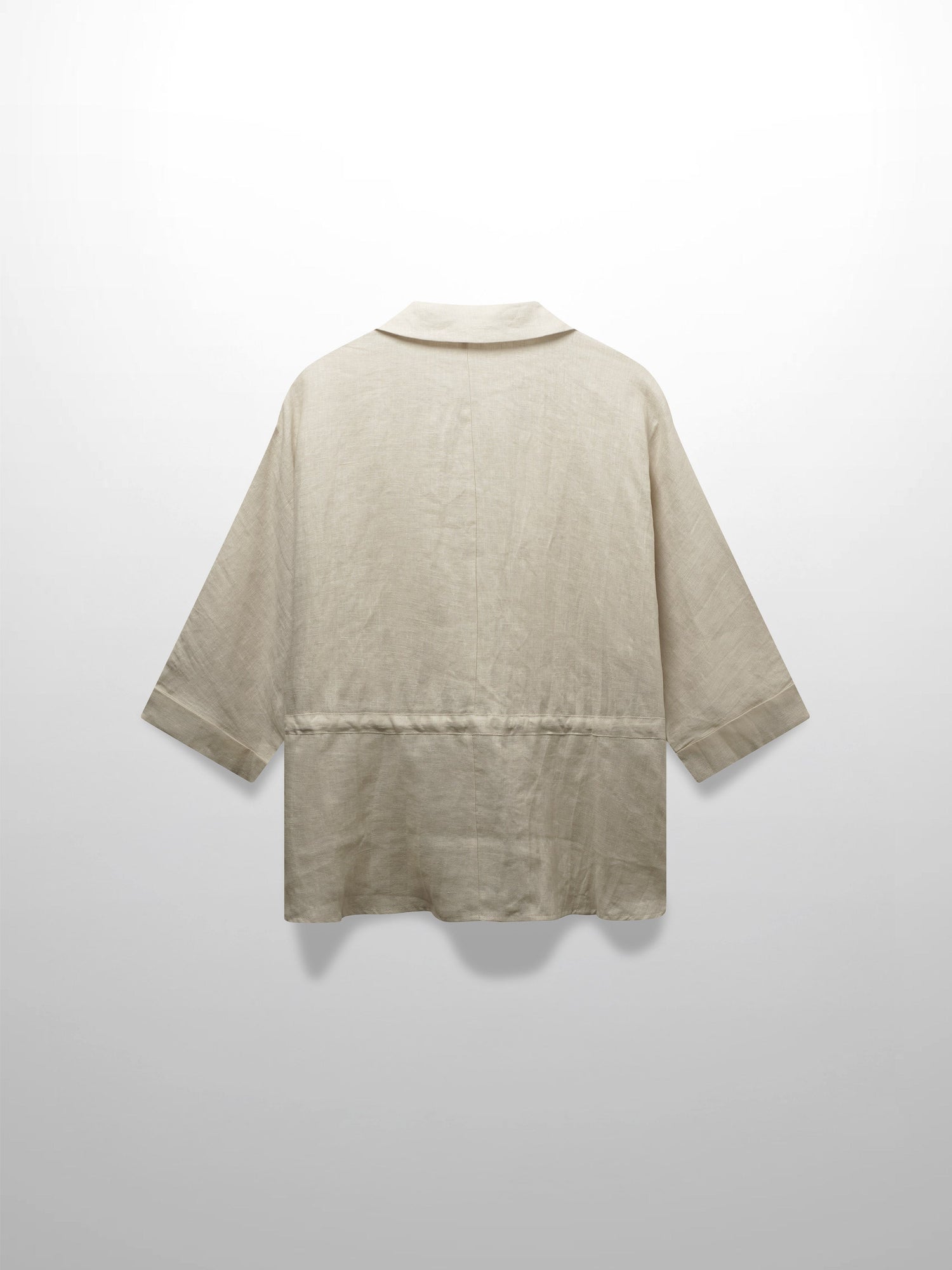 Drawstring Button Down Linen Top-Ecru