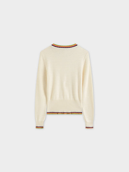 Crochet Trim Sweater-Ivory/Purple