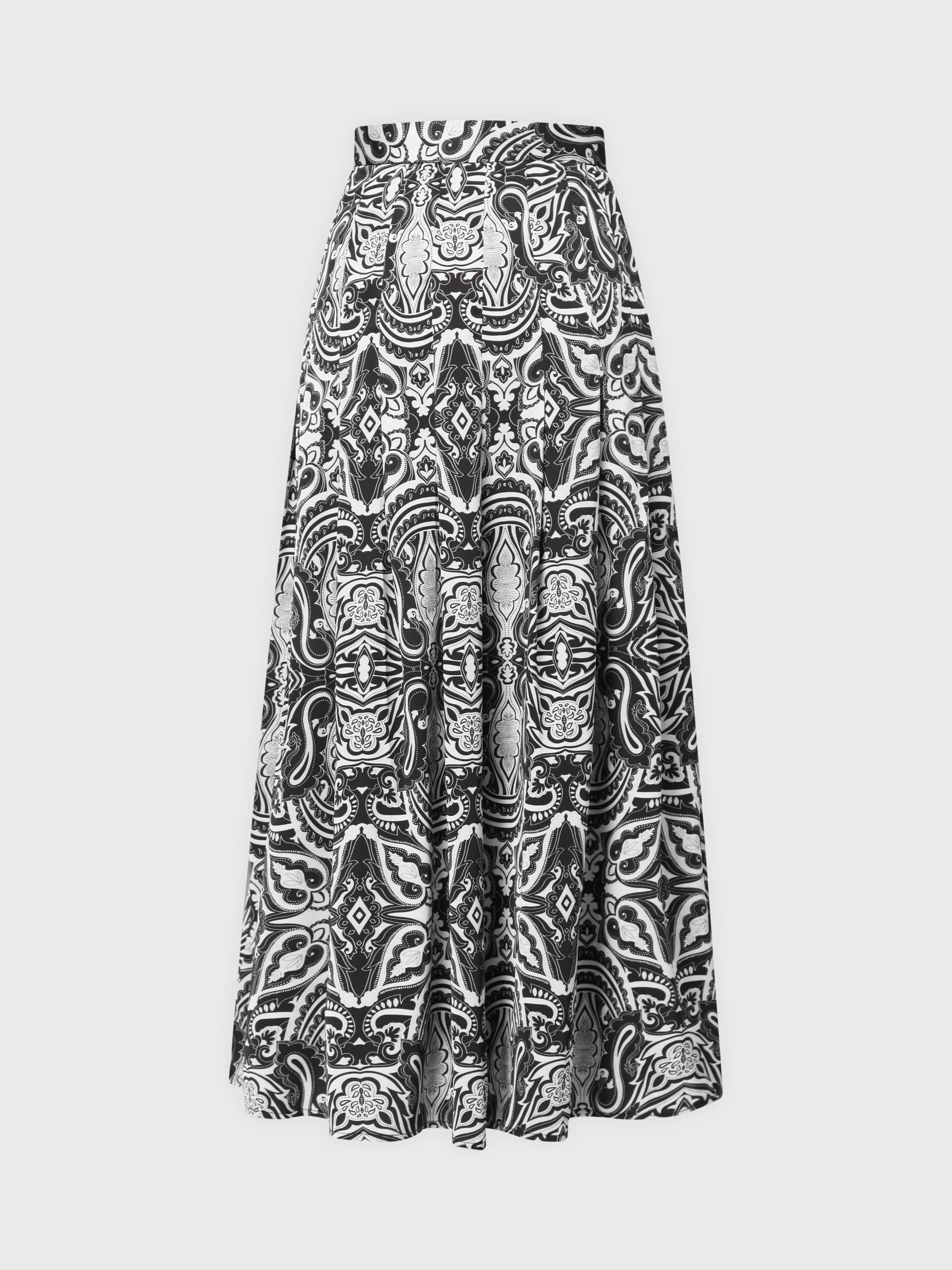 Stitched Down Pleated Skirt-B/W Paisley