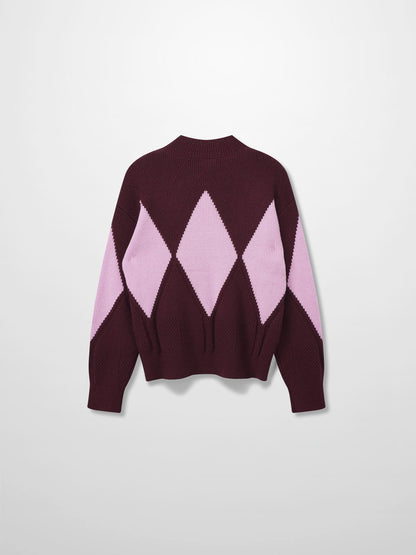 Center Diamond Sweater-Wine/Lilac