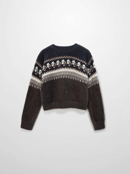 Mohair Crew Cardigan-Aztec Floral