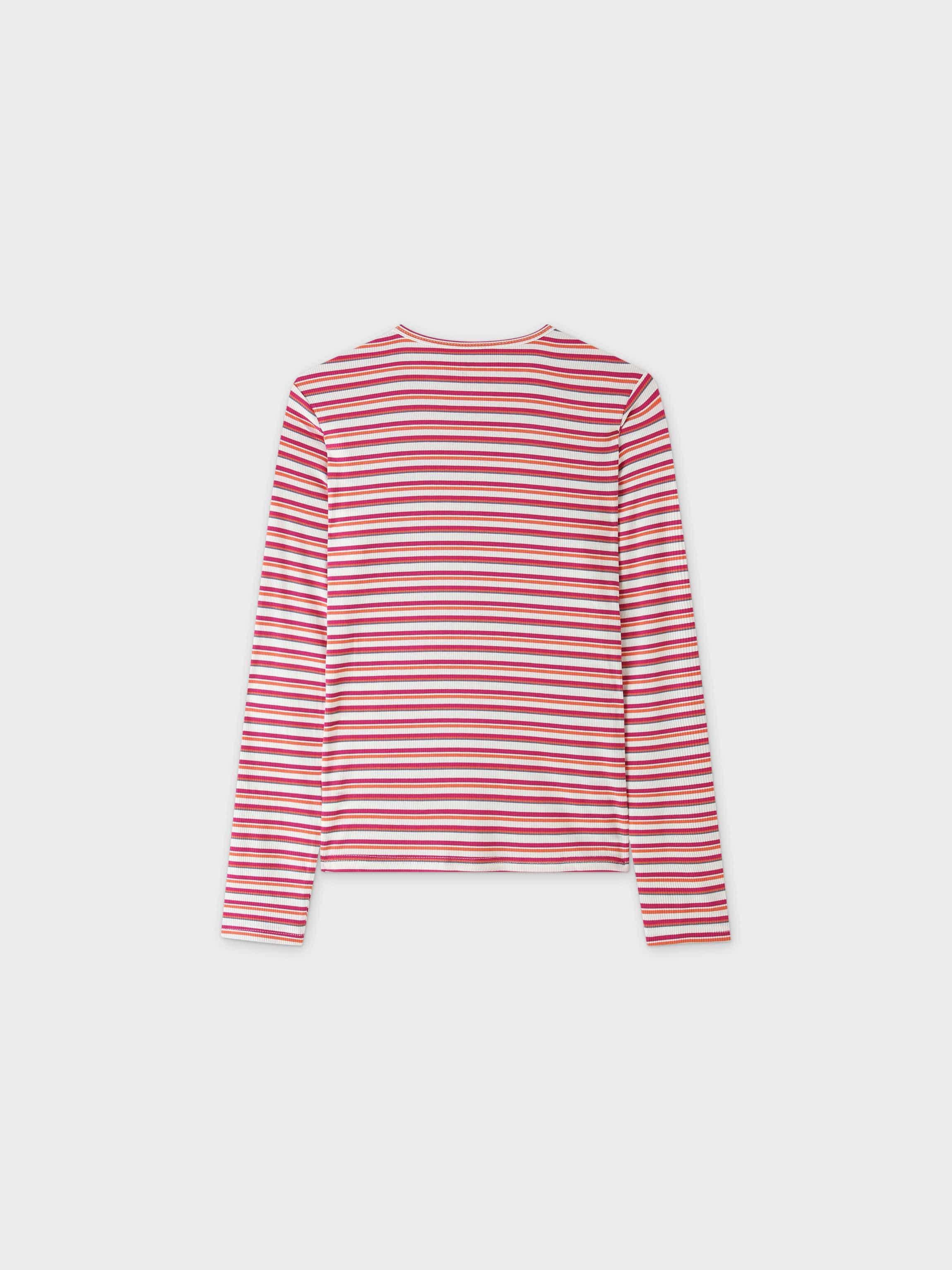 Striped Ribbed Crew-White/Orange/Hot Pink