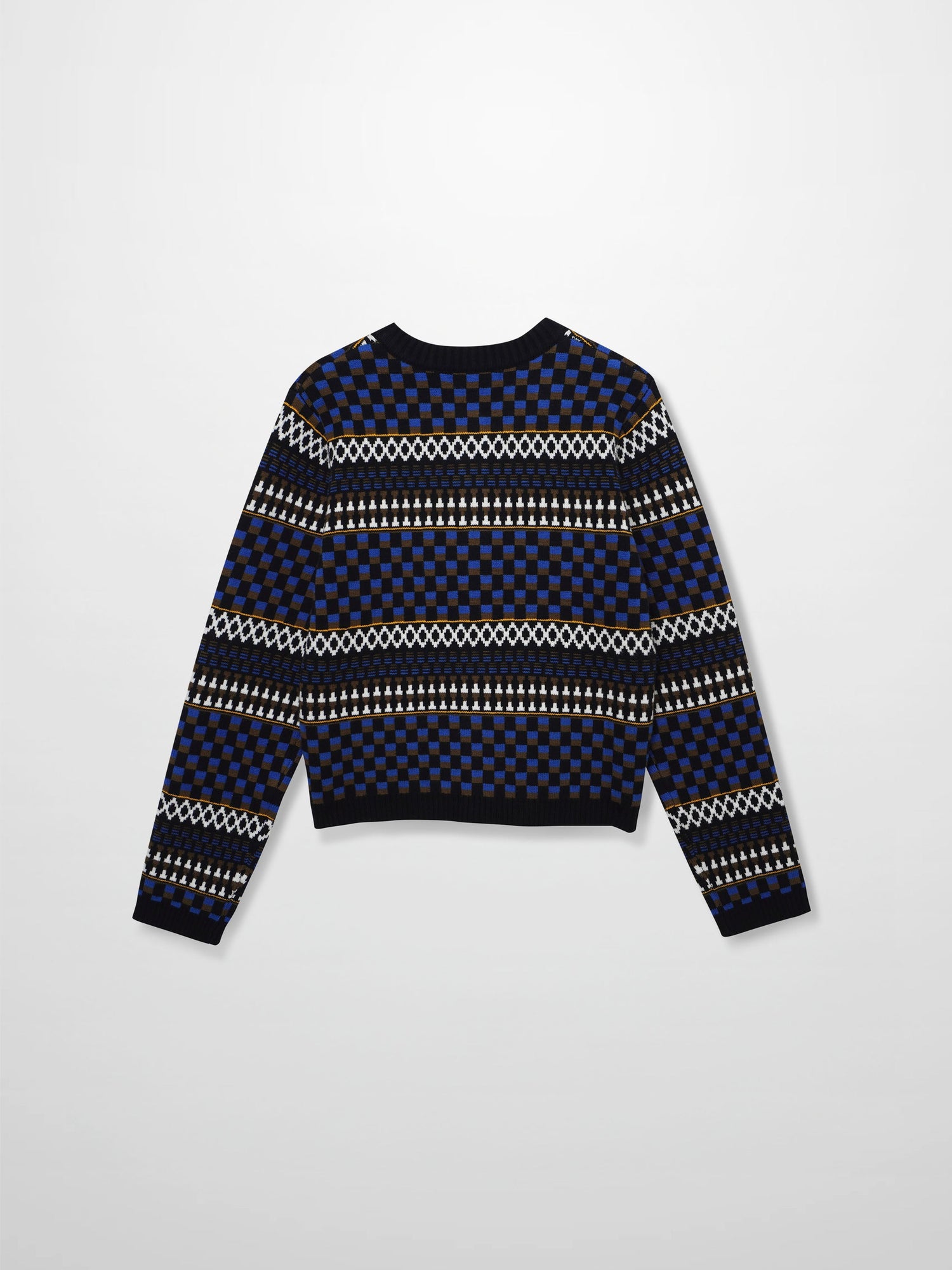 Mix Media Crew Neck Cardigan-Blue/Olive/Black