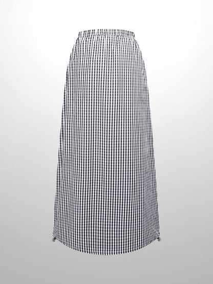 Side Pull Elastic Skirt-Black/White Gingham