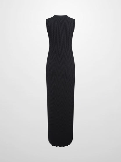 Wave Knit Slip Dress-Black