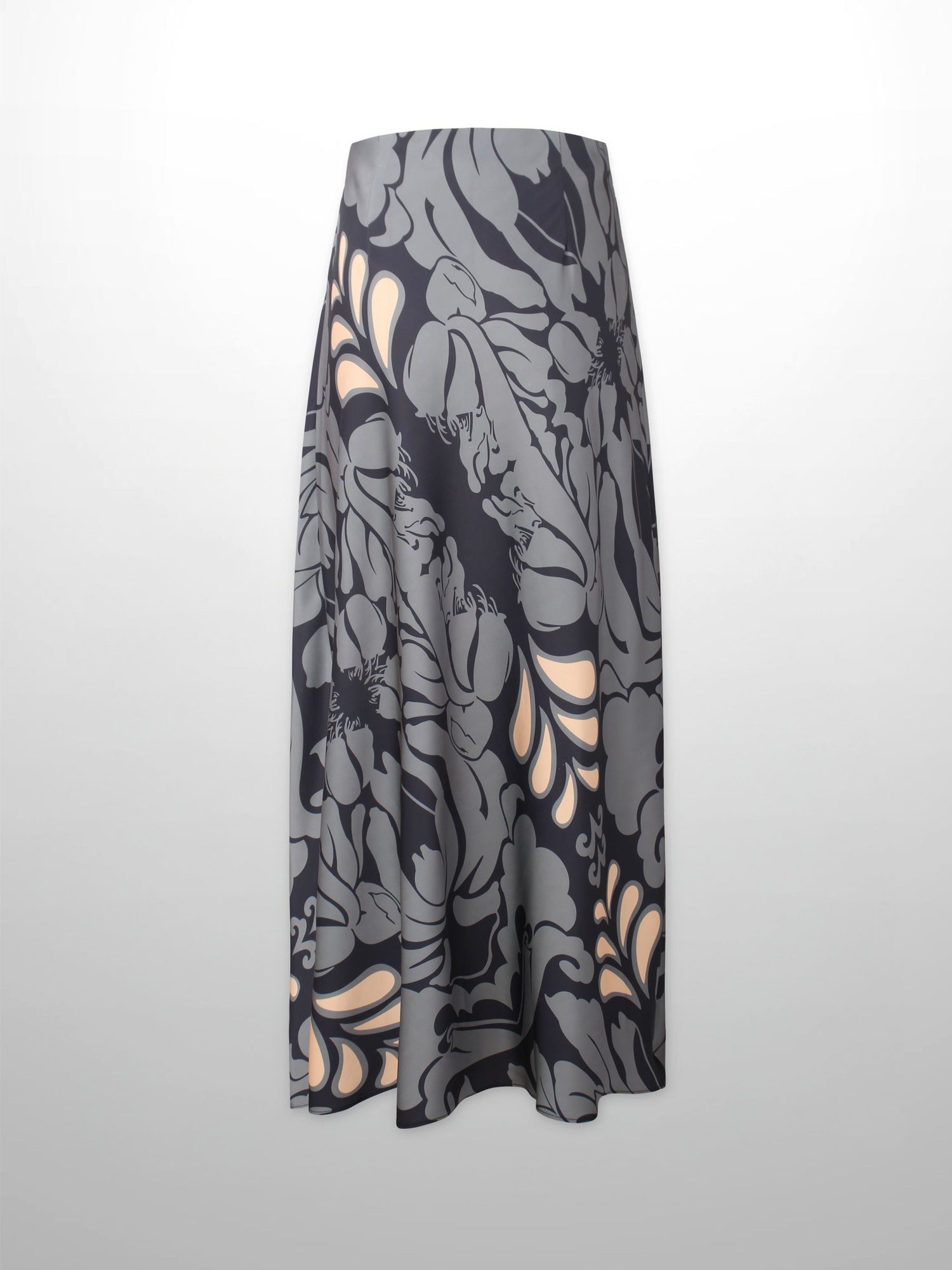 Printed Satin Slip Skirt-Taupe Floral