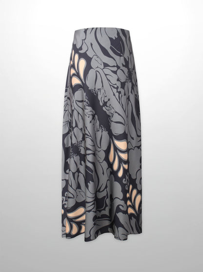 Printed Satin Slip Skirt-Taupe Floral