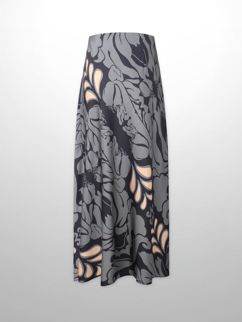 Printed Satin Slip Skirt-Taupe Floral