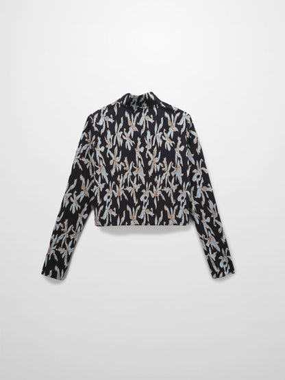 Boxy Mock Neck Top-Blue Floral