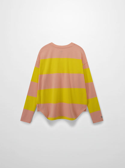 Oversized Rounded Hem T-Shirt-Peach/Yellow