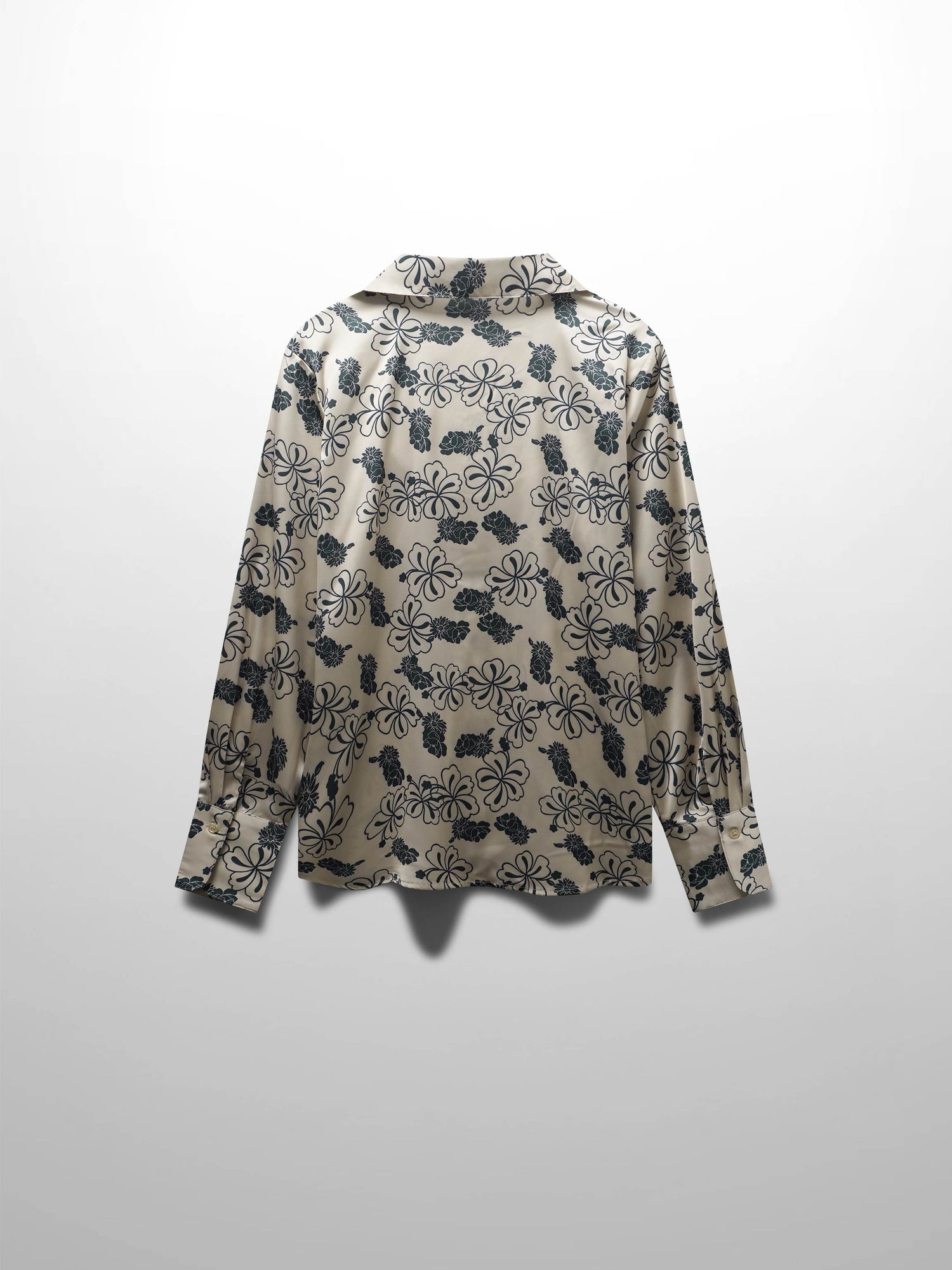 Oversized Faux Satin Blouse-Navy/Taupe Floral