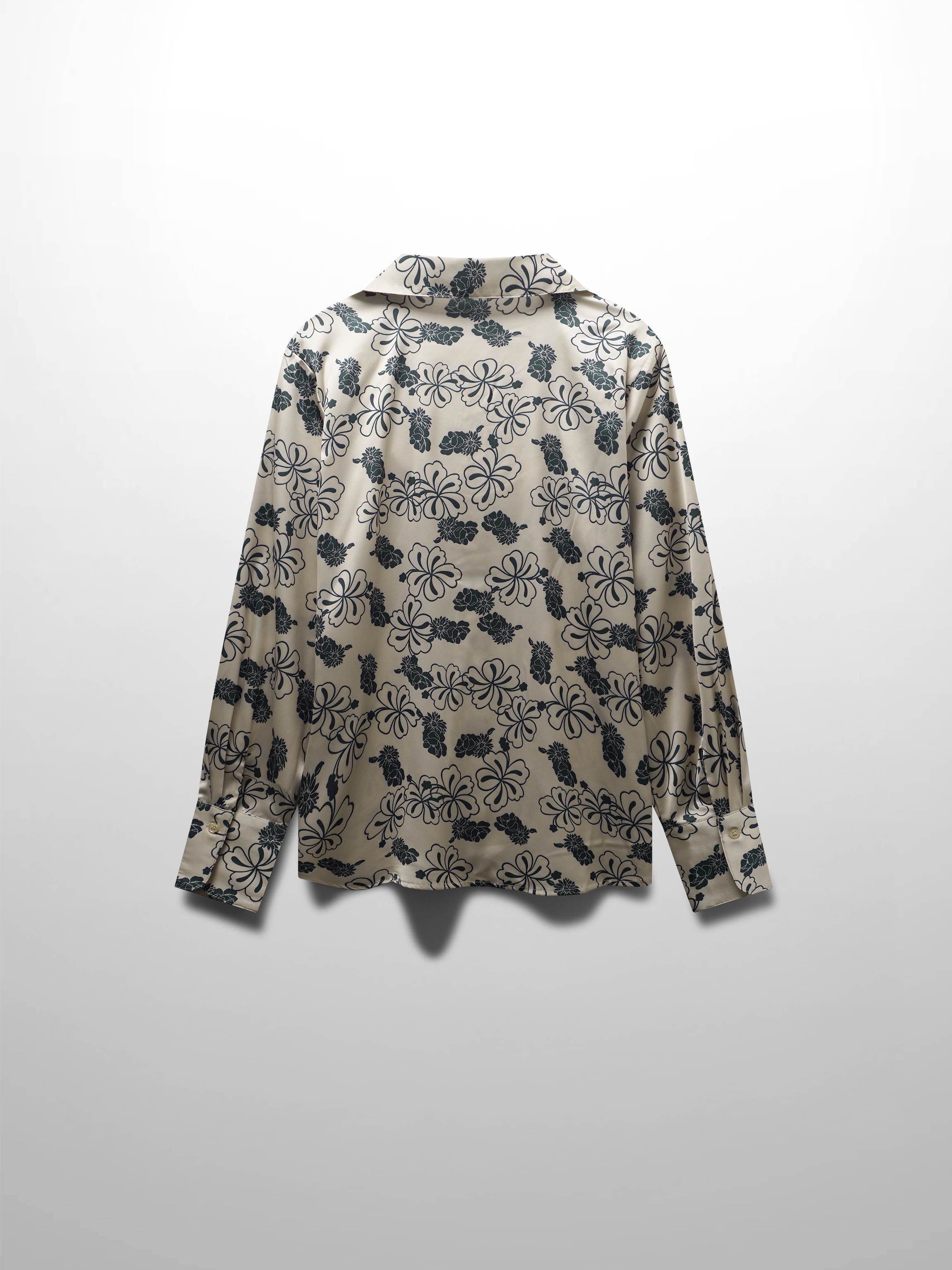 Oversized Faux Satin Blouse-Navy/Taupe Floral