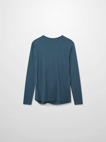 Curved Gathered Detailed T-Shirt-Denim Blue