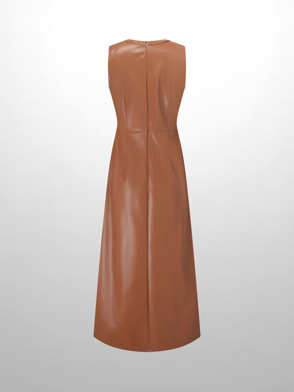 Faux Leather Seamed Jumper-Brown