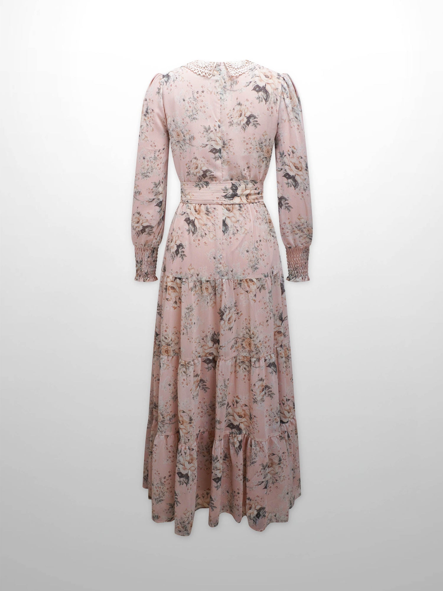 Collared Belted Tiered Dress-Vintage Floral