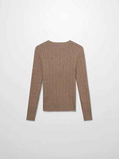 Crew Neck Cable Sweater-Heathered Camel