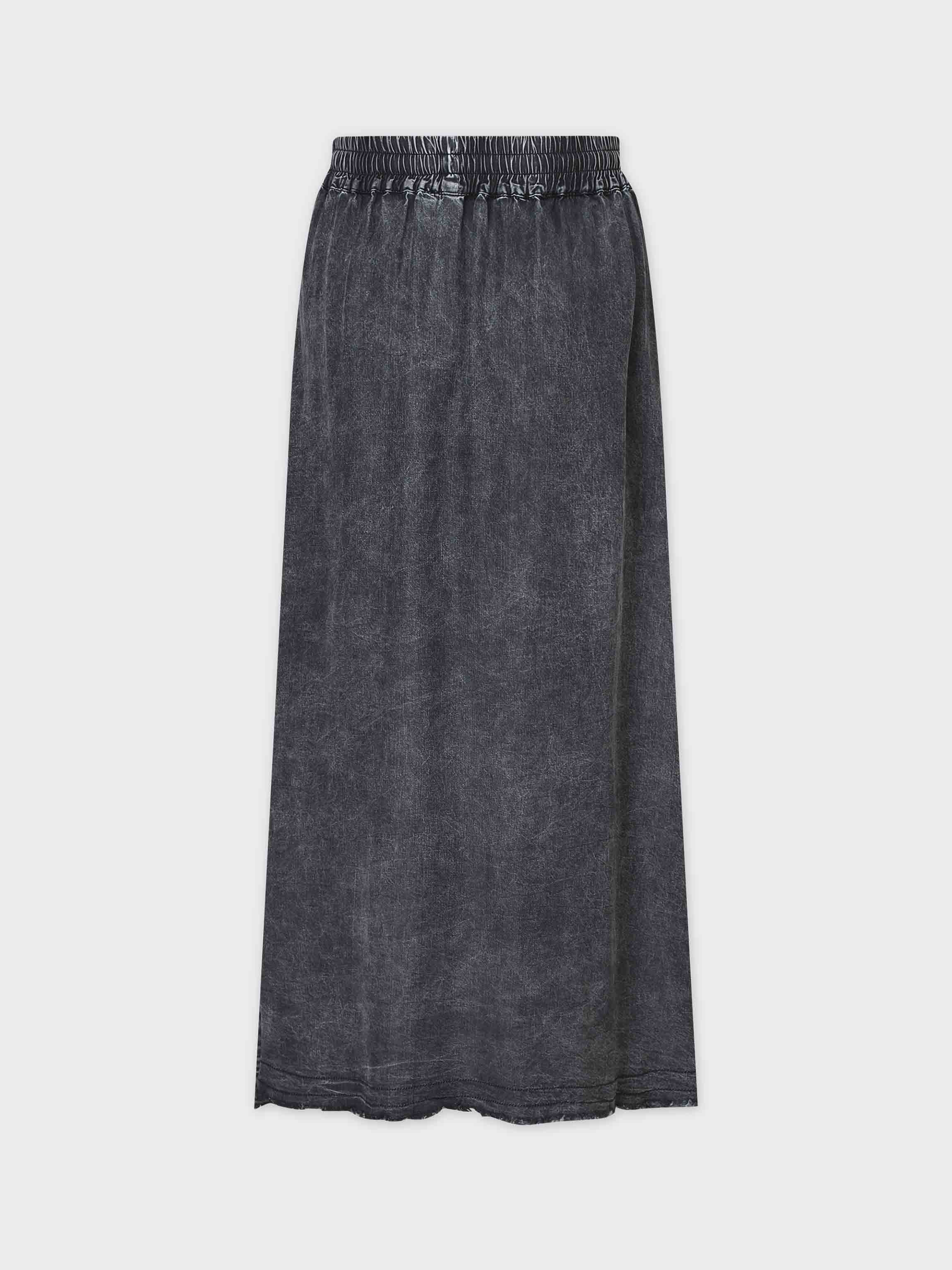 Washed Drawstring Denim Skirt-Black