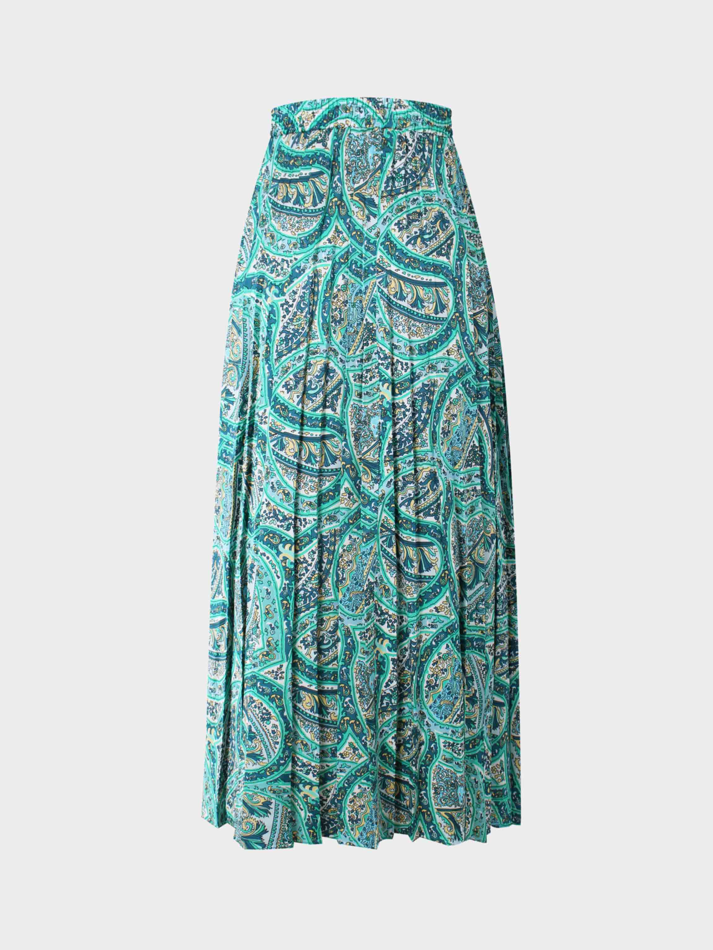 Covered Band Pleated Skirt 37"-Floral Paisley