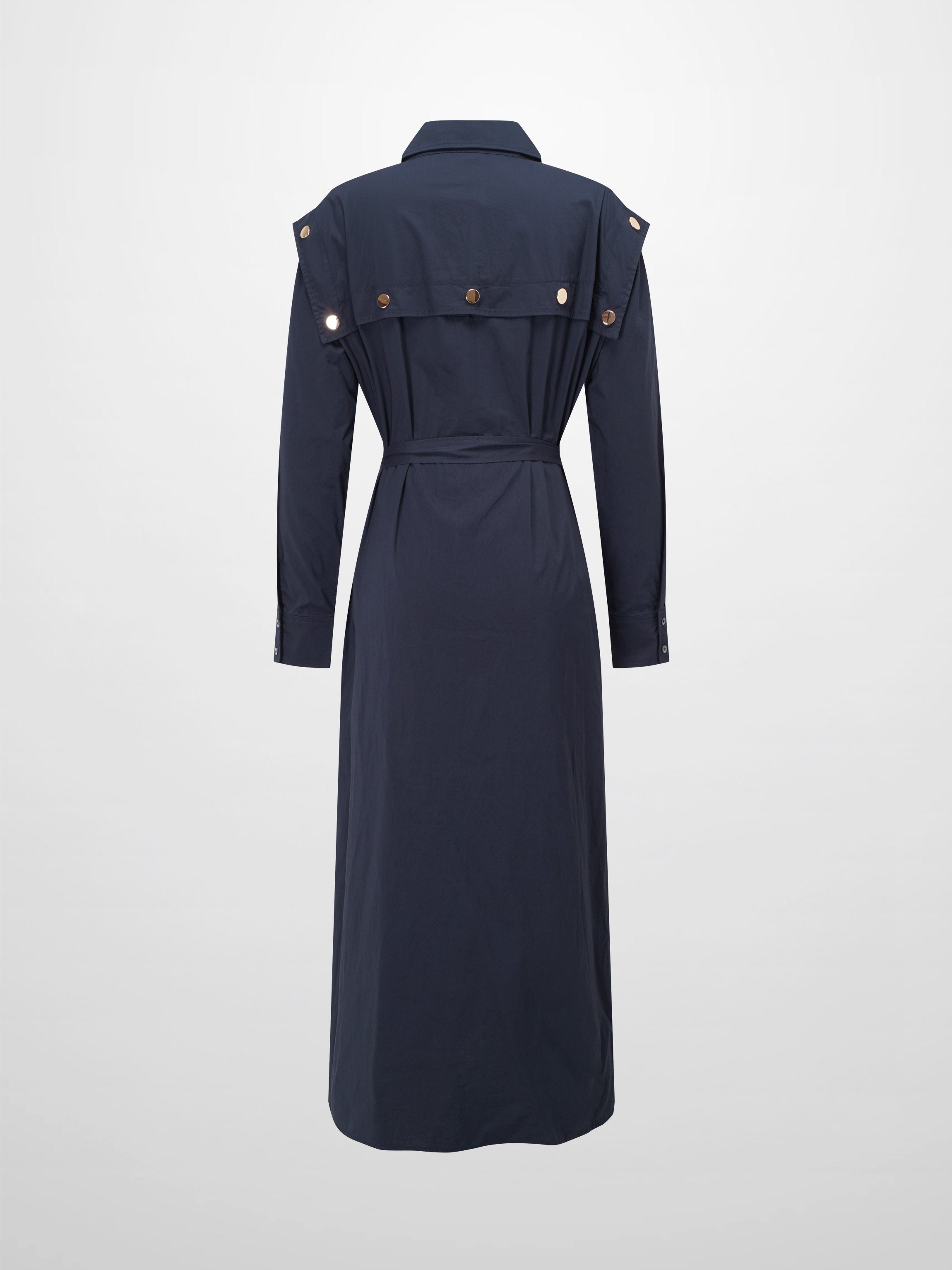Button Overlay Shirtdress-Navy