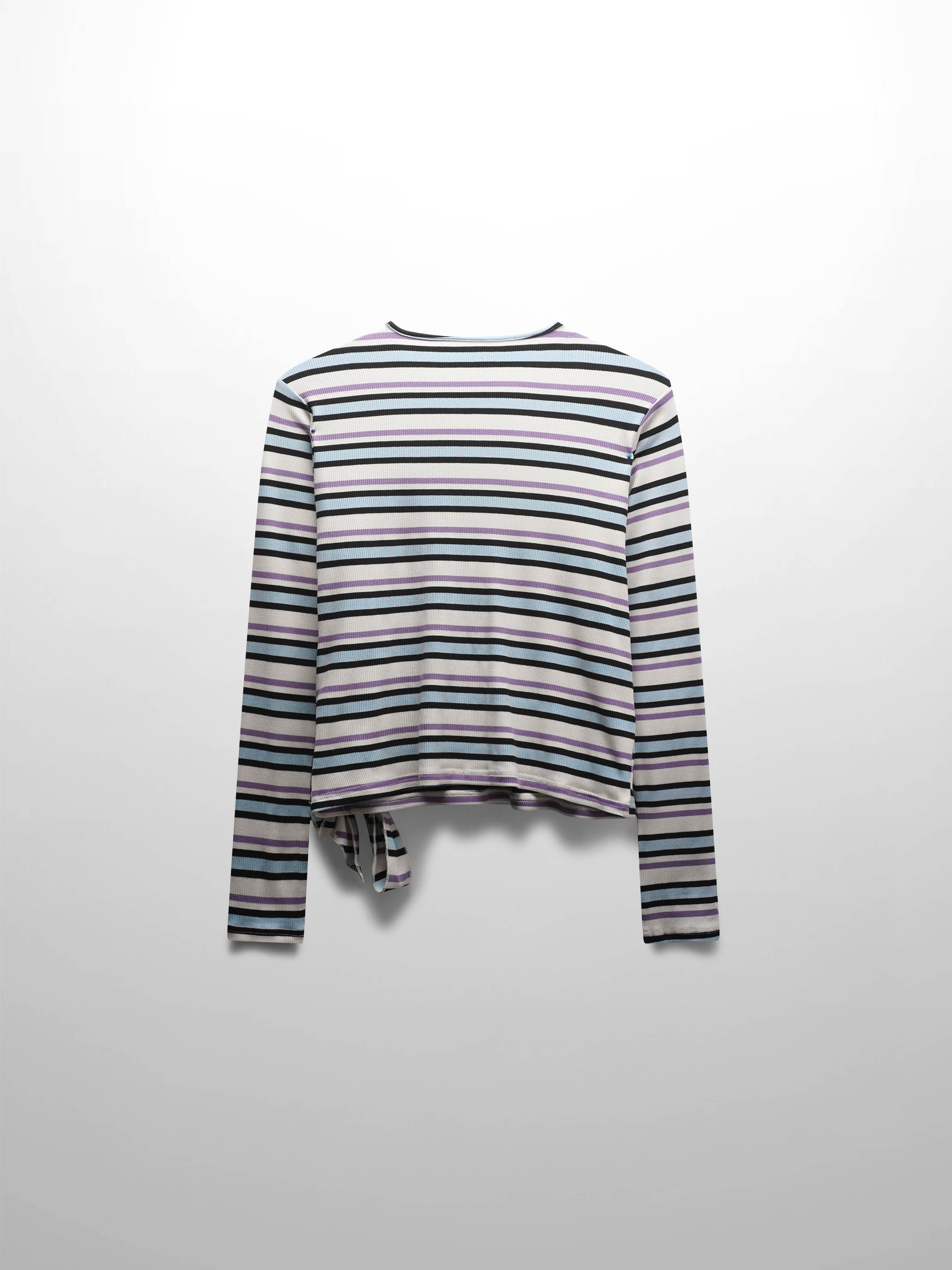 Striped Wrap Tee-Ivory/Light Blue