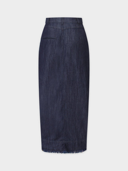 Classic Denim Fringe Skirt-Dark Blue