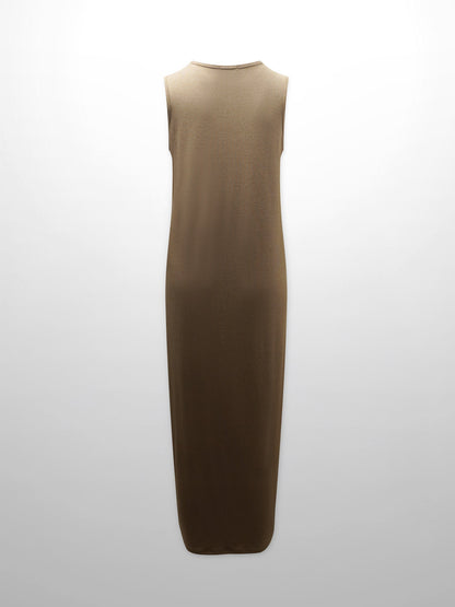 Ribbed Sleeveless Maxi Dress-Heathered Oatmeal