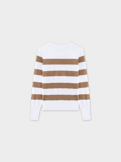 Striped Cotton Sweater-Tan