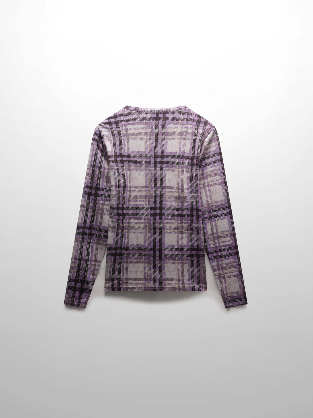 Stretch Printed Crew Top-Lavender Plaid