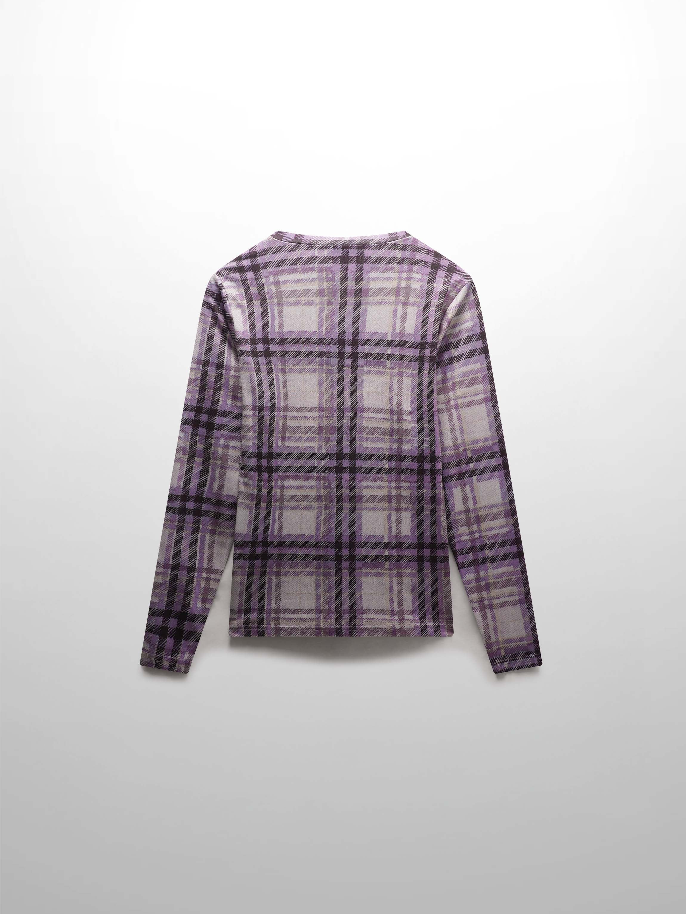 Stretch Printed Crew Top-Lavender Plaid