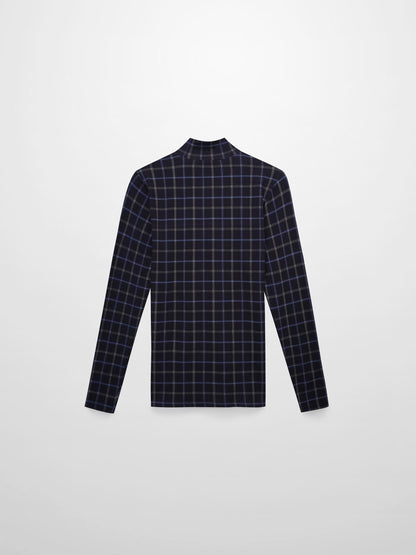 Printed Modal Turtleneck-Blue Plaid