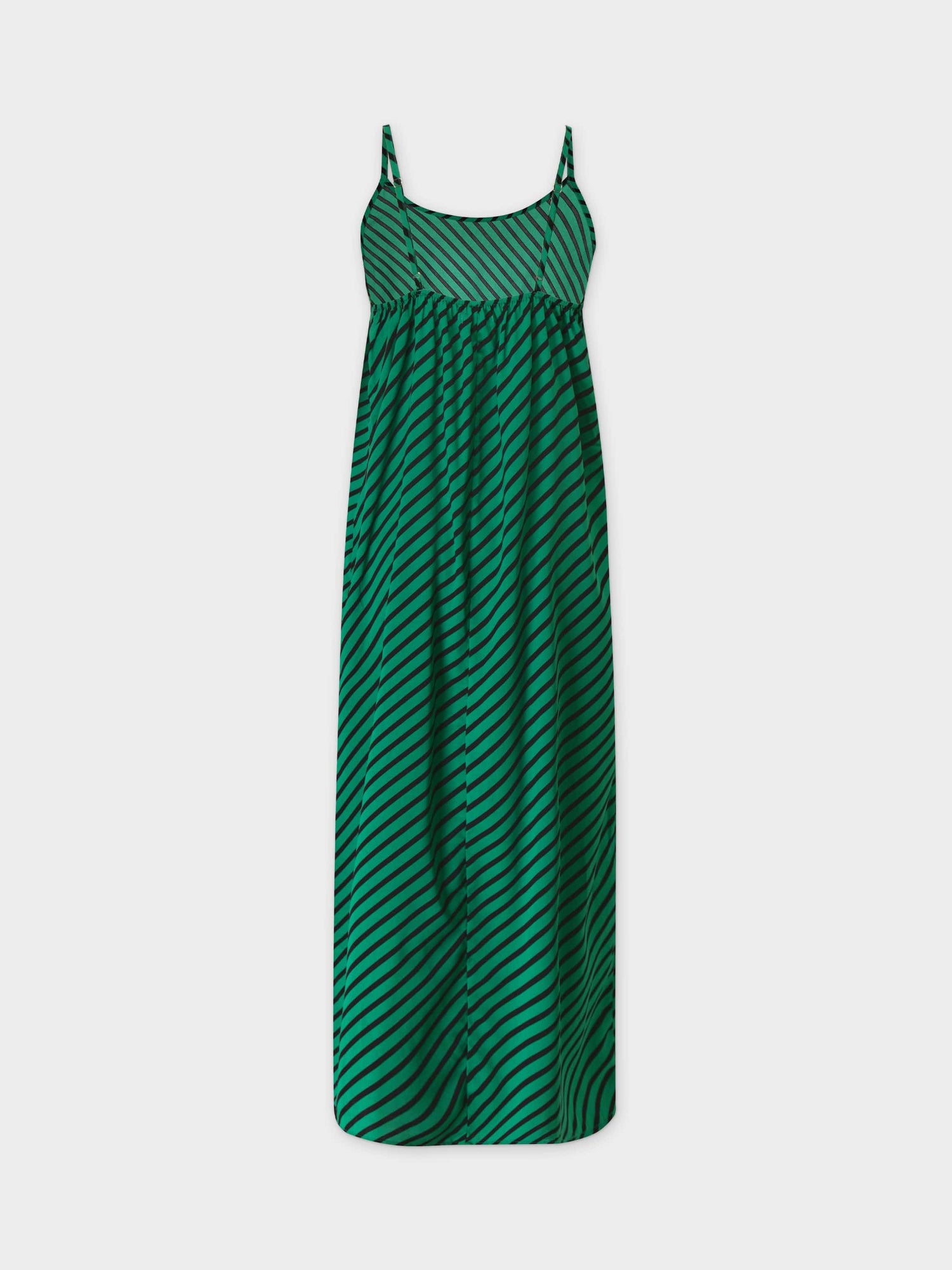 Printed Crew Neck Slip Dress-Black/Green Stripes