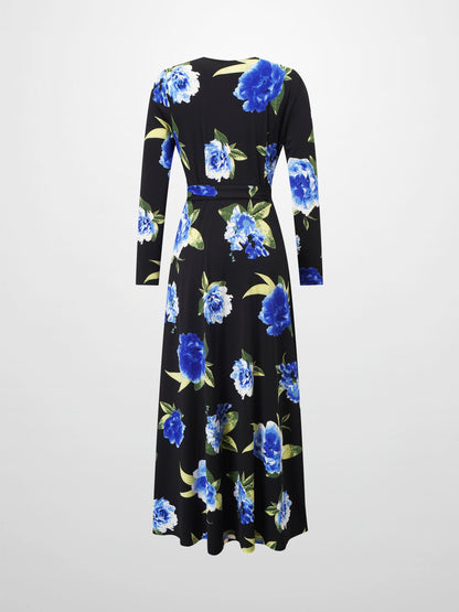 Maxi Wrap Dress-Blue Floral
