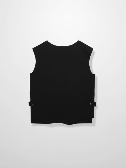 Side Tab Knit Vest-Black