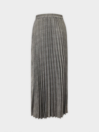 Pleated Faux Wrap Skirt-Shimmer Plaid