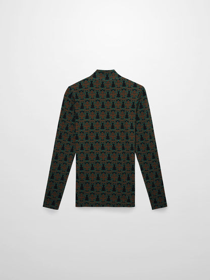 Printed Modal Turtleneck-Green/Brown Clover