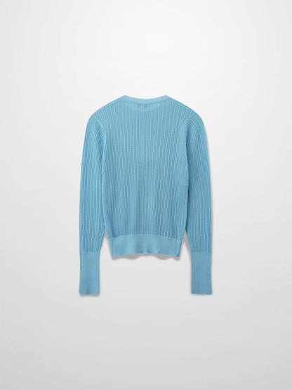 Printed Pointelle Sweater-Light Blue