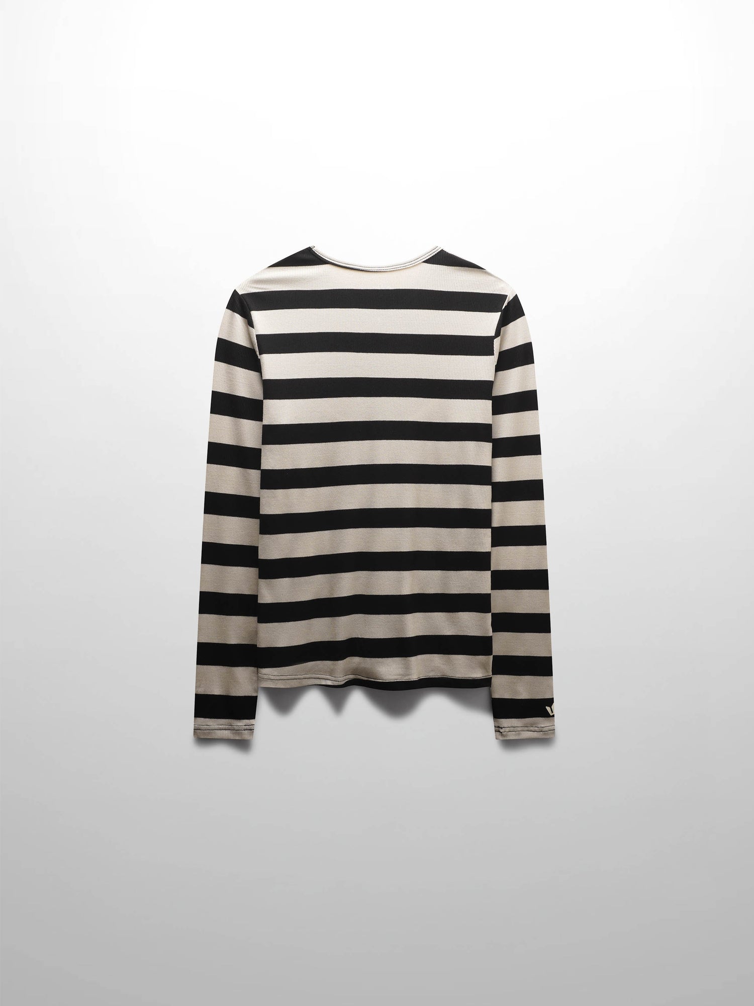 Ribbed Striped High V Tee Long Sleeve-Tan/Black