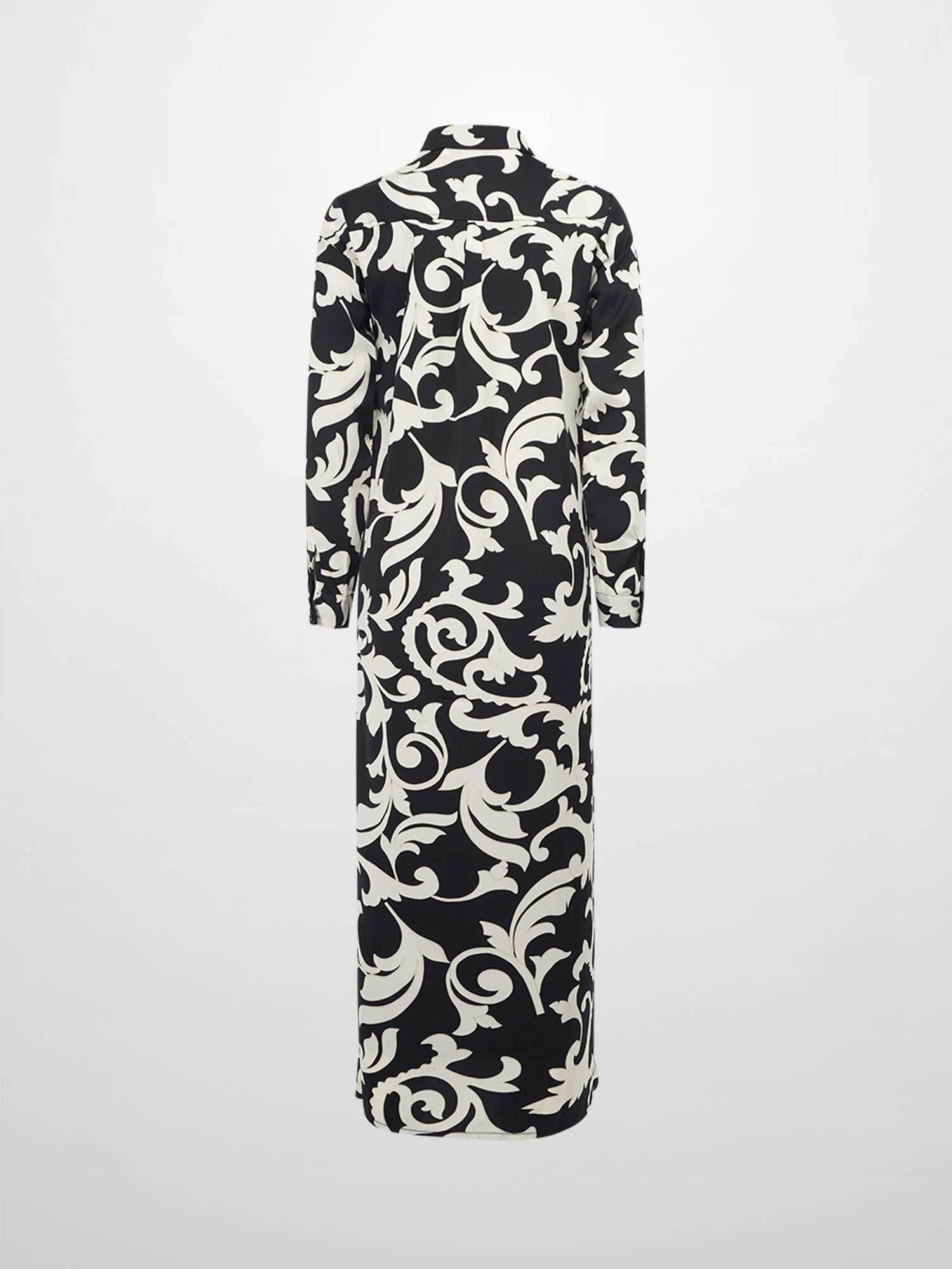 Long Button Down Shirtdress-Black/White Floral