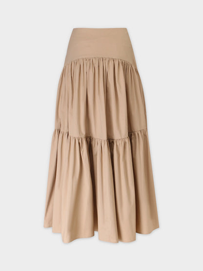 YOKE TIERED SKIRT-TAN